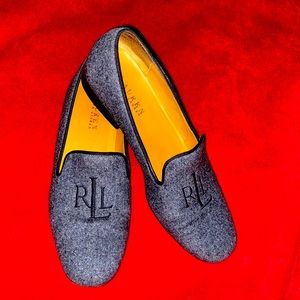 Ralph Lauren Grey Loafers. RL Monogram